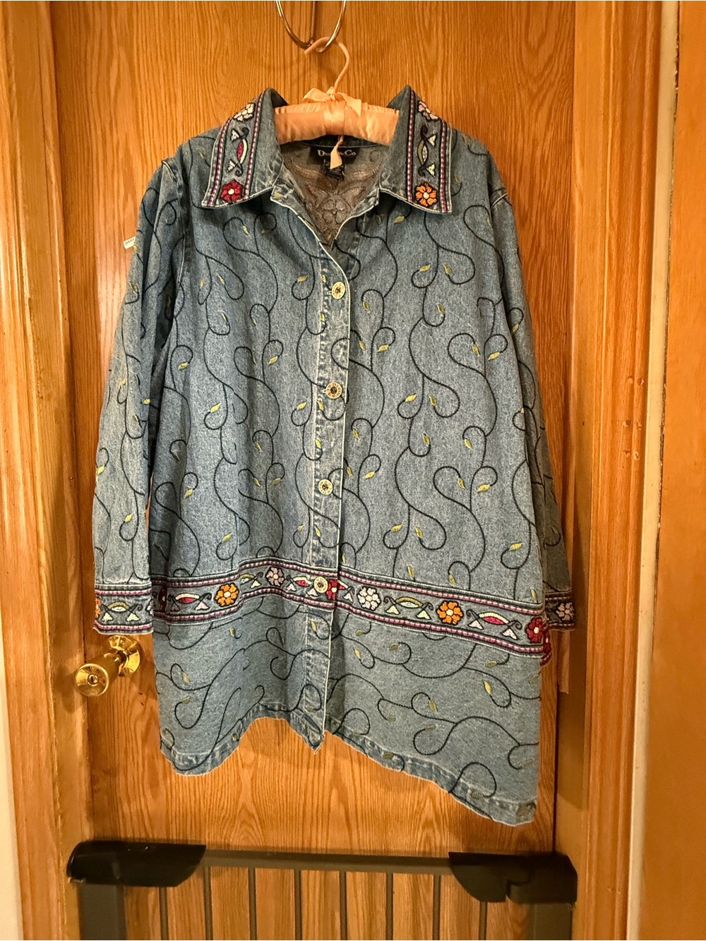 Embroidered Light Blue Denim Jacket - Women's Casual Coat